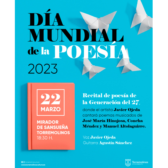 Torremolinos celebrará un recital de poemas musicados a cargo de Javier Ojeda y Manuel Vilas con motivo del Día Mundial de la Poesía