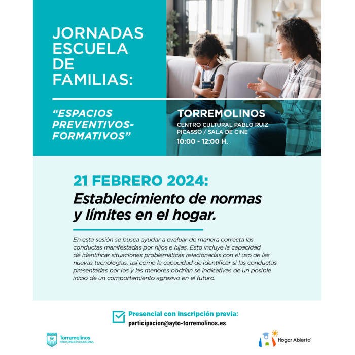 El próximo taller de la 'Escuela de Familias' tratará sobre cómo establecer normas y límites en el hogar