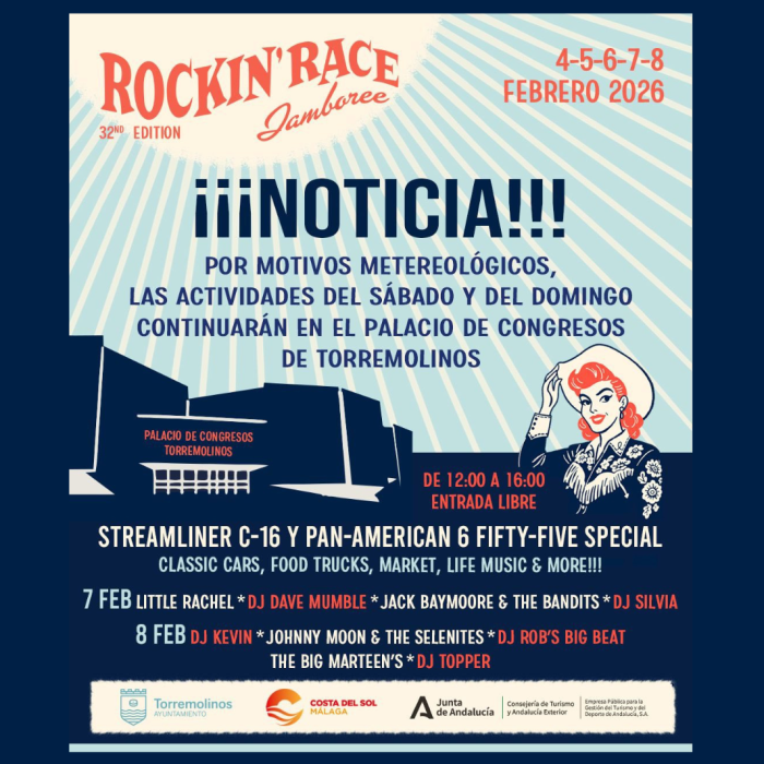 Por cuestiones meteorológicas tanto el sábado como el domingo el festival Rockin’ Race Jamboree se traslada al Palacio de Congresos de Torremolinos